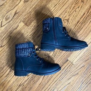 Musshoe Black & Grey Zip Up Boots. 1.5 Inch Heel. 
Sz 8